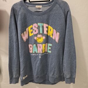 Simply Southern Blue Western Barbie Crew Neck Sweater